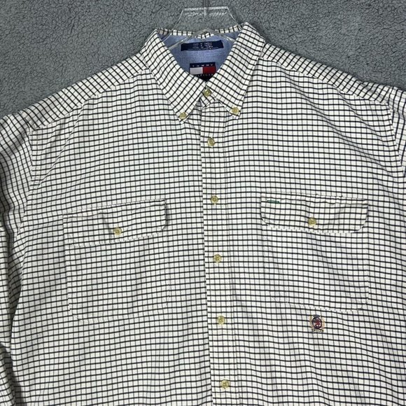 Tommy Hilfiger Mens X-Large Long Sleeve Shirt Blue Plaid Gingham Button Down XL - Picture 8 of 8